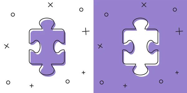 Set Puzzelstukjes speelgoed pictogram geïsoleerd op witte en paarse achtergrond. Vector — Stockvector