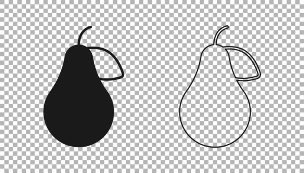 黑色梨子图标隔离在透明的背景上.带有叶子符号的水果。B.病媒 — 图库矢量图片