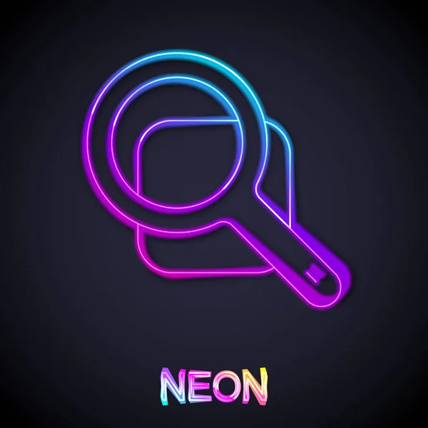 Glowing neon line Magnifying glass icon isolated on black background. Search, focus, zoom, business symbol. Vector — Stock Vector