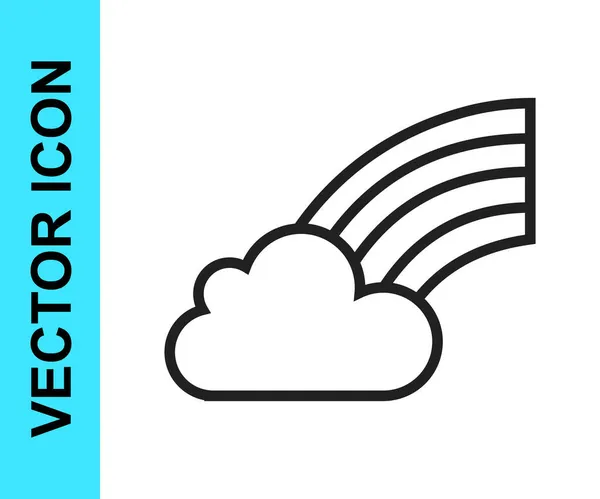Svart linje Regnbue med skyikon isolert på hvit bakgrunn. Gratulerer med St. Patricks-dagen. Irsk helligdag. Vektor – stockvektor