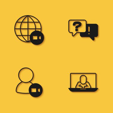 Video sohbet konferansını ve Soru ve Yanıt simgesini uzun gölgeli ayarla. Vektör