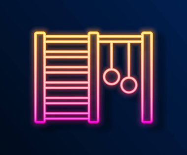 Parlayan neon çizgisi İsveç duvar simgesi siyah arka planda izole edildi. İsveç merdivenleri. Vektör