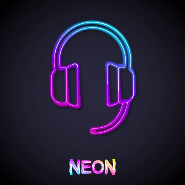 Glowing neon line Headphones icon isolated on black background. Earphones. Concept for listening to music, service, communication and operator. Vector — Stock Vector