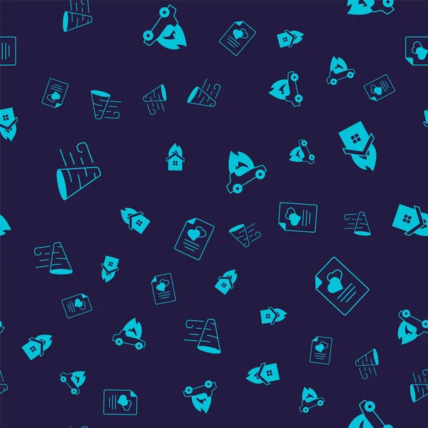 Tornado 'yu ayarlayın, yanan evde yangın, yanan araba ve kusursuz bir evlilik sözleşmesi. Vektör