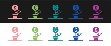 Dolar bitki simgesini siyah ve beyaz arkaplanda izole et. İş yatırımı büyüme konsepti. Para tasarrufu ve yatırım. Vektör