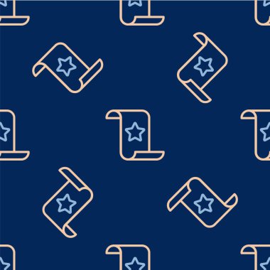 Satır Kağıt kontrolü ve mali kontrol simgesi mavi arka planda izole edilmiş kusursuz desen. Kağıt baskı çeki, makbuz ya da fatura. Vektör