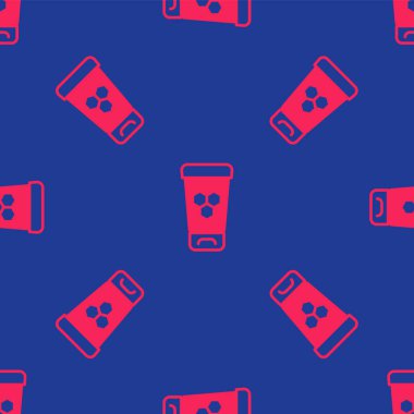 Bal ikonlu kırmızı kozmetik tüp mavi arka planda izole edilmiş pürüzsüz desen. Doğal cilt bakımı. Vektör