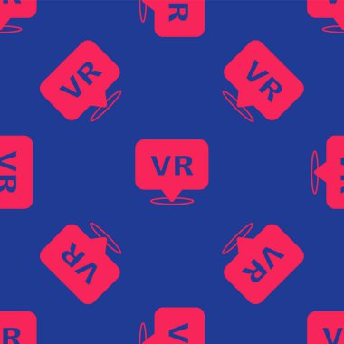 Kırmızı Sanal gerçeklik simgesi mavi arkaplanda izole edilmiş kusursuz desen. Gelecekçi VR baş ekran tasarımı. Vektör