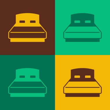 Pop art. Renkli arka planda iki ya da bir kişi için büyük yatak. Vektör