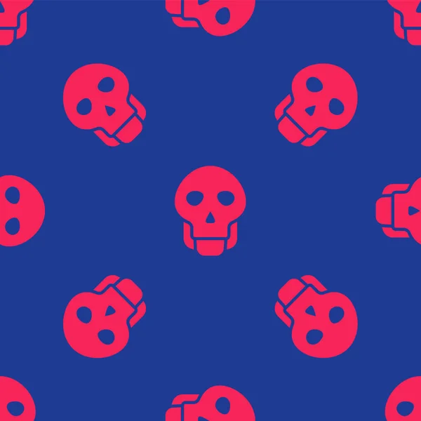Roter Totenkopf Symbol Isoliert Nahtlose Muster Auf Blauem Hintergrund Frohe — Stockvektor