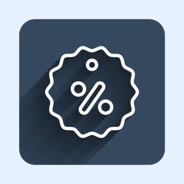 Beyaz çizgi İndirim etiketi simgesi uzun gölge arkaplanı ile izole edildi. Etiket alışverişi. Özel teklif işareti. İndirim kuponları sembolü. Mavi kare düğme. Vektör