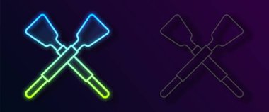 Parlayan neon hattı siyah arka planda izole edilmiş kürek ya da kürek çekme ikonu. Vektör