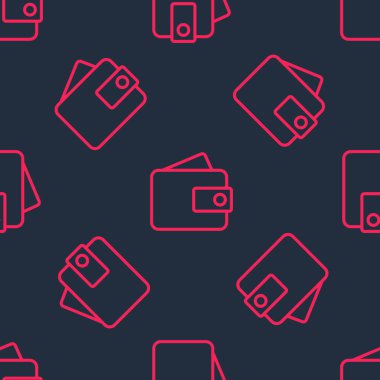 Kırmızı çizgi cüzdan simgesi siyah arkaplanda kusursuz desen izole etti. Çanta ikonu. Nakit tasarruf sembolü. Vektör