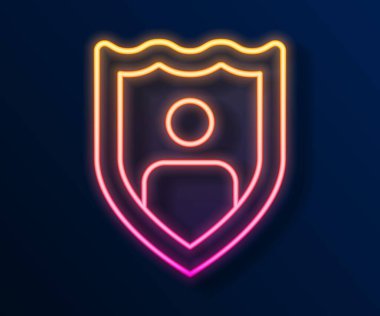 Siyah arka planda izole edilmiş kalkan ikonu ile parlayan neon hattı hayat sigortası. Güvenlik, güvenlik, koruma, konsept koruma. Vektör