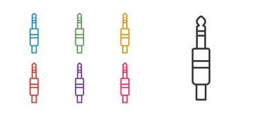 Beyaz arkaplanda ses kriko simgesini ayır. Bağlantı ses ekipmanları için ses kablosu. Fiş kablosu. Müzik aleti. Simgeleri renklendirin. Vektör