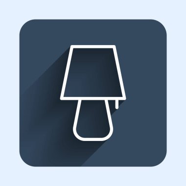 Beyaz çizgi masa lambası simgesi uzun gölge arkaplanı ile izole edildi. Gece lambası. Mavi kare düğme. Vektör