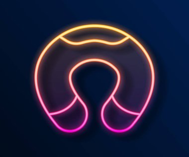 Parlayan neon hattı seyahat boyun yastığı simgesi siyah arka planda izole. Yastık U şeklinde. Vektör