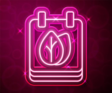 Sonbahar yaprakları simgesi kırmızı arkaplanda izole edilmiş parlayan neon çizgisi takvimi. Vektör