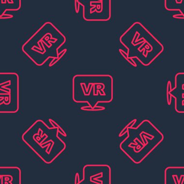 Kırmızı çizgi Sanal gerçeklik simgesi siyah arkaplandaki kusursuz deseni izole etti. Gelecekçi VR baş ekran tasarımı. Vektör