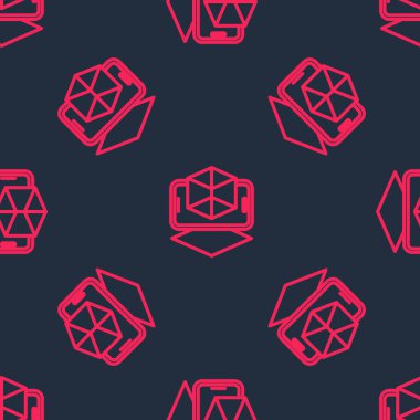 Kırmızı çizgi 3D modelleme simgesi siyah arkaplanda izole edilmiş kusursuz desen. Artırılmış gerçeklik mi yoksa sanal gerçeklik mi? Vektör