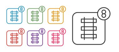 Çevrimiçi bilet rezervasyonu ve uygulama arayüzü simgesi alma beyaz arkaplanda izole edildi. E-bilet siparişi. Elektronik tren bileti ekranda. Simgeleri renklendirin. Vektör