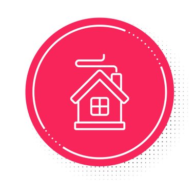 Beyaz çizgi Mutlu Noeller evi ikonu beyaz arka planda izole edildi. Ev sembolü. Kırmızı daire düğmesi. Vektör