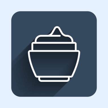 Beyaz çizgi krem ya da uzun gölge arkaplan izole edilmiş losyon kozmetik tüp ikonu. Kadınlar için vücut bakım ürünleri. Mavi kare düğme. Vektör