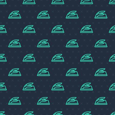 Yeşil çizgi elektrik ikonu mavi arkaplanda kusursuz desen izole etti. Buhar ütüsü. Vektör