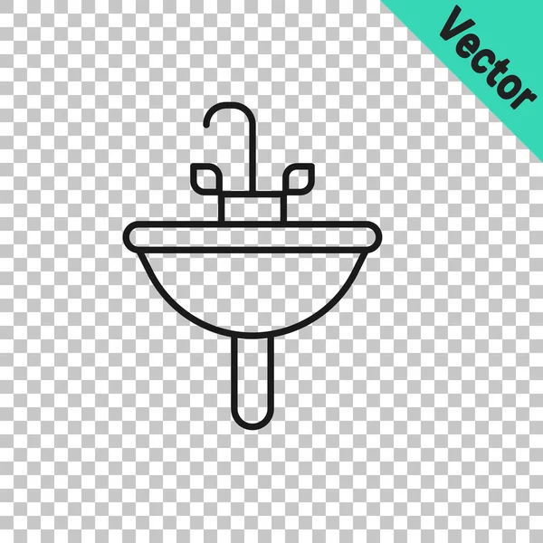 Lavabo Línea Negra Con Icono Grifo Agua Aislado Sobre Fondo — Vector de stock