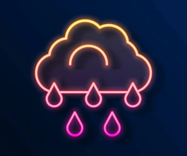 Glødende Neon Line Cloud Med Regn Ikon Isoleret Sort Baggrund – Stock-vektor