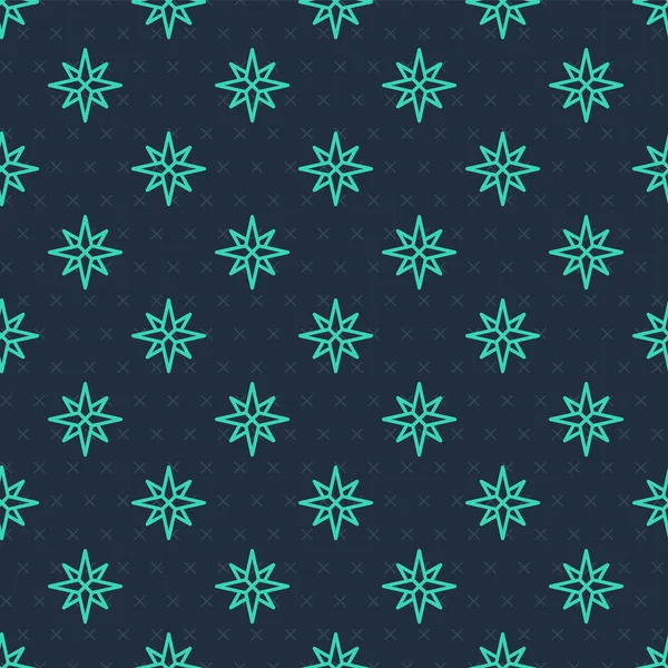 Groene Lijn Wind Roos Pictogram Geïsoleerd Naadloos Patroon Blauwe Achtergrond — Stockvector