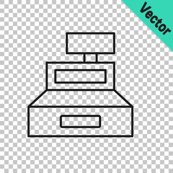 Schwarze Linie Registrierkasse Mit Einem Kontrollsymbol Isoliert Auf Transparentem Hintergrund — Stockvektor