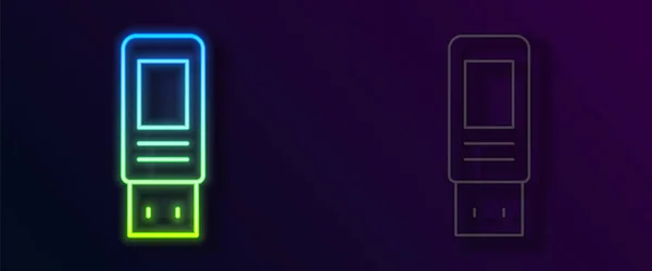 Világító Neon Vonal Usb Flash Drive Ikon Elszigetelt Fekete Alapon — Stock Vector