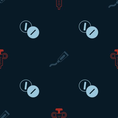 Şırıngayı, diş macunu tüpünü ve diş ağrısı kesiciyi kusursuz desene ayarlayın. Vektör