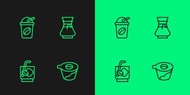 Çizgiyi kahve makinesinin üzerine dök, Espresso toniği, buzlu ve ikon. Vektör