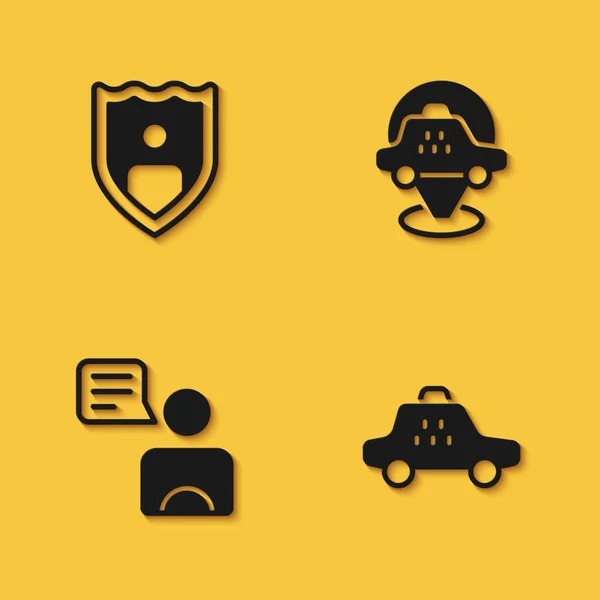 Conjunto Seguros Vida Con Escudo Taxi Coche Conductor Ubicación Icono — Vector de stock