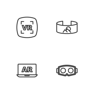 Sanal gerçeklik gözlükleri, Artırılmış AR ve 360 derecelik görüntü simgesi ayarla. Vektör