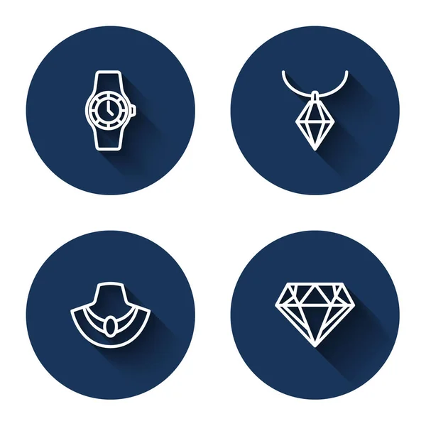 Установить Линию Наручные Часы Кулон Ожерелье Ожерелье Манекен Алмаз Длинной — стоковый вектор