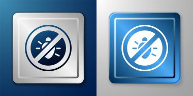 Beyaz Durak Kolorado Böceği simgesi mavi ve gri arka planda izole edildi. Gümüş ve mavi kare düğme. Vektör