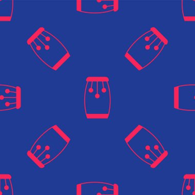 Kırmızı Conga davul ikonu mavi arkaplanda izole edilmiş kusursuz desen. Müzik aleti. Vektör