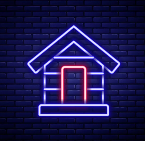 明亮的霓虹灯线条狗房子图标隔离在砖墙背景 五彩缤纷的概念 — 图库矢量图片
