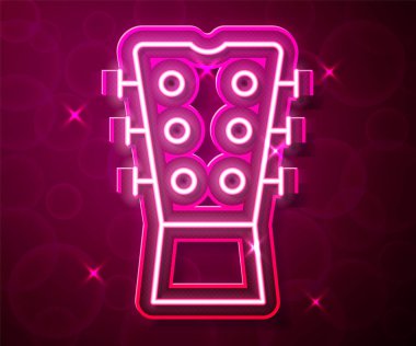 Parlayan neon hattı Guitar boyun ikonu kırmızı arkaplanda izole edildi. Akustik gitar. Telli müzik aleti. Vektör