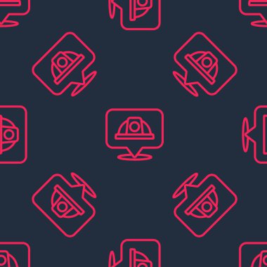 Kırmızı çizgi İşçi Kaskı simgesi siyah arka planda izole edilmiş. Vektör