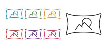 Çizgi Geniş Açı Resim simgesini beyaz arkaplanda izole et. Panorama manzaralı. Simgeleri renklendirin. Vektör