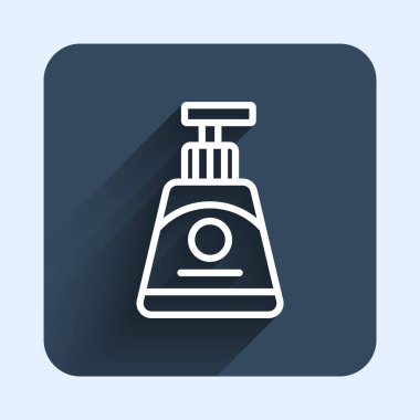 Beyaz çizgi krem ya da uzun gölge arkaplan izole edilmiş losyon kozmetik tüp ikonu. Kadınlar için vücut bakım ürünleri. Mavi kare düğme. Vektör