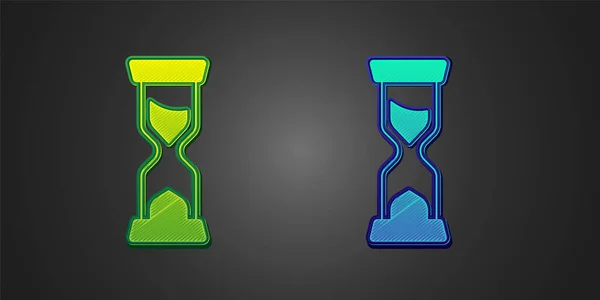 Verde Azul Reloj Arena Viejo Con Icono Arena Que Fluye — Vector de stock