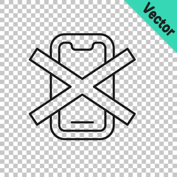 Черная Линия Cell Phone Icon Isolated Transparent Background Никаких Разговоров — стоковый вектор