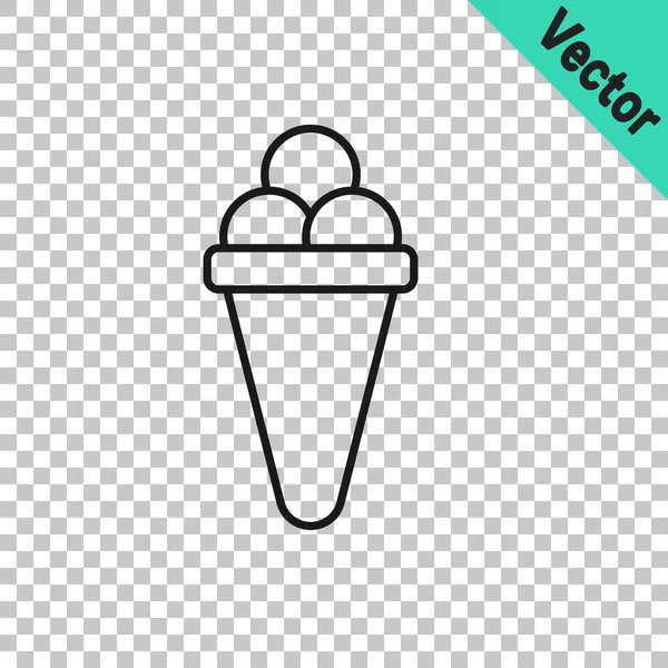 Black Line Ice Cream Waffle Cone Icon Isolated Transparent Background — Stock Vector