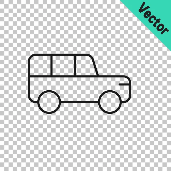 Icono Del Coche Safari Línea Negra Aislado Sobre Fondo Transparente — Vector de stock