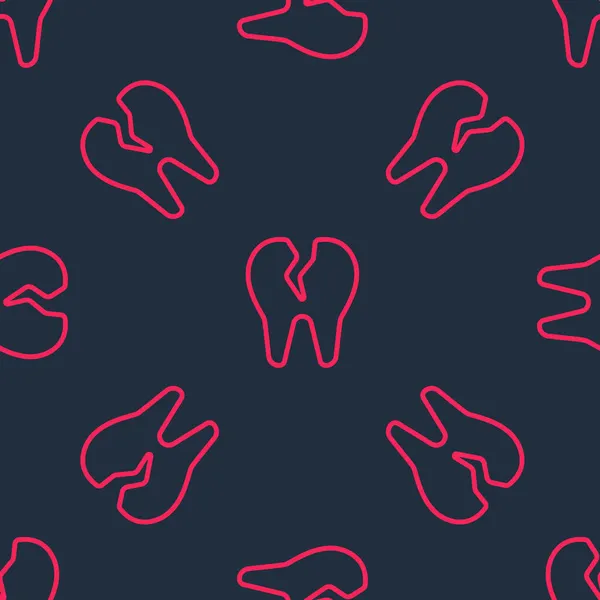 Rote Linie Gebrochenes Zahnsymbol Isoliert Nahtloses Muster Auf Schwarzem Hintergrund — Stockvektor